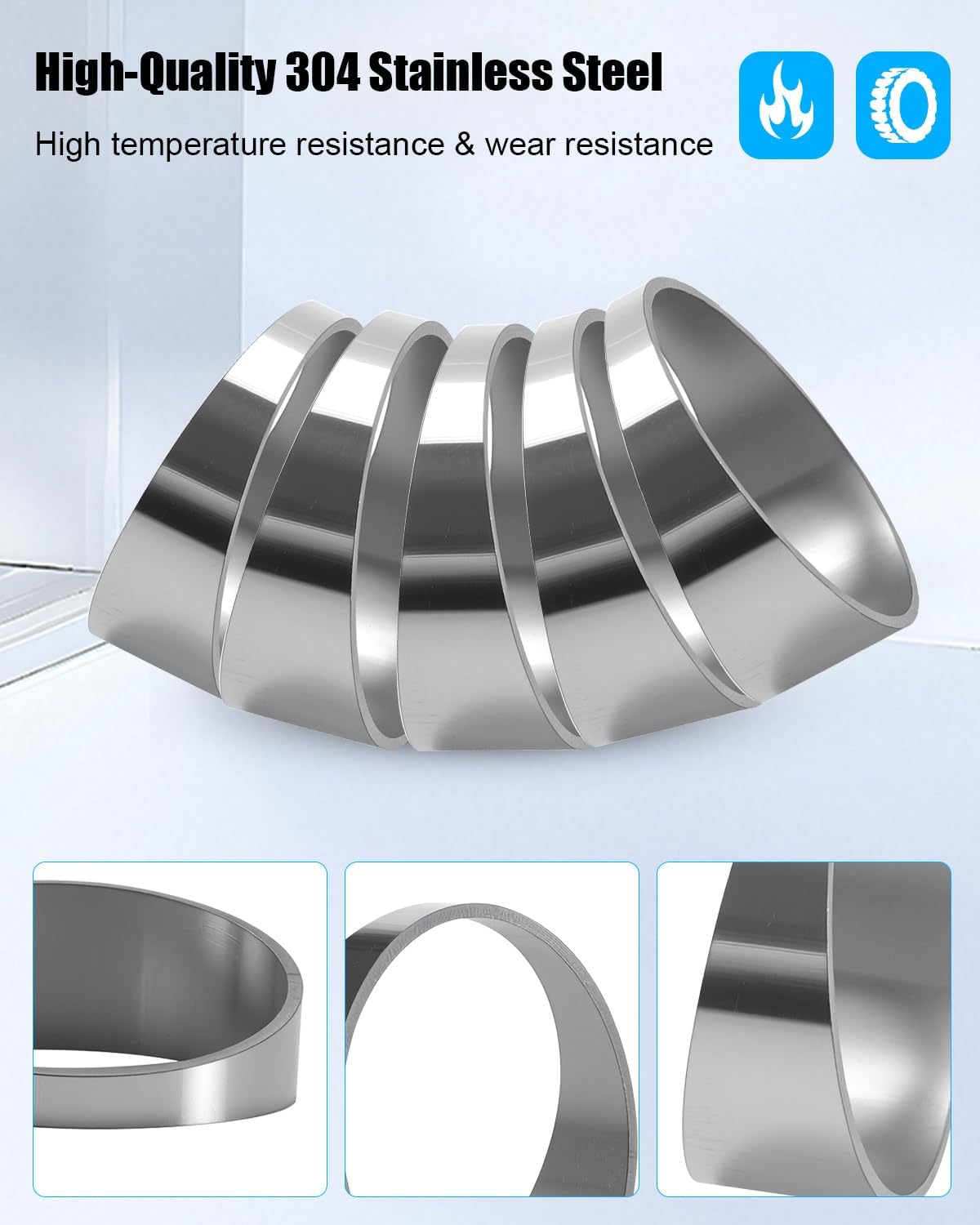 304 Stainless Steel Pie Cuts Fit for Custom Exhaust System, 5-Pcs 3'' Customized Exhaust System Polished