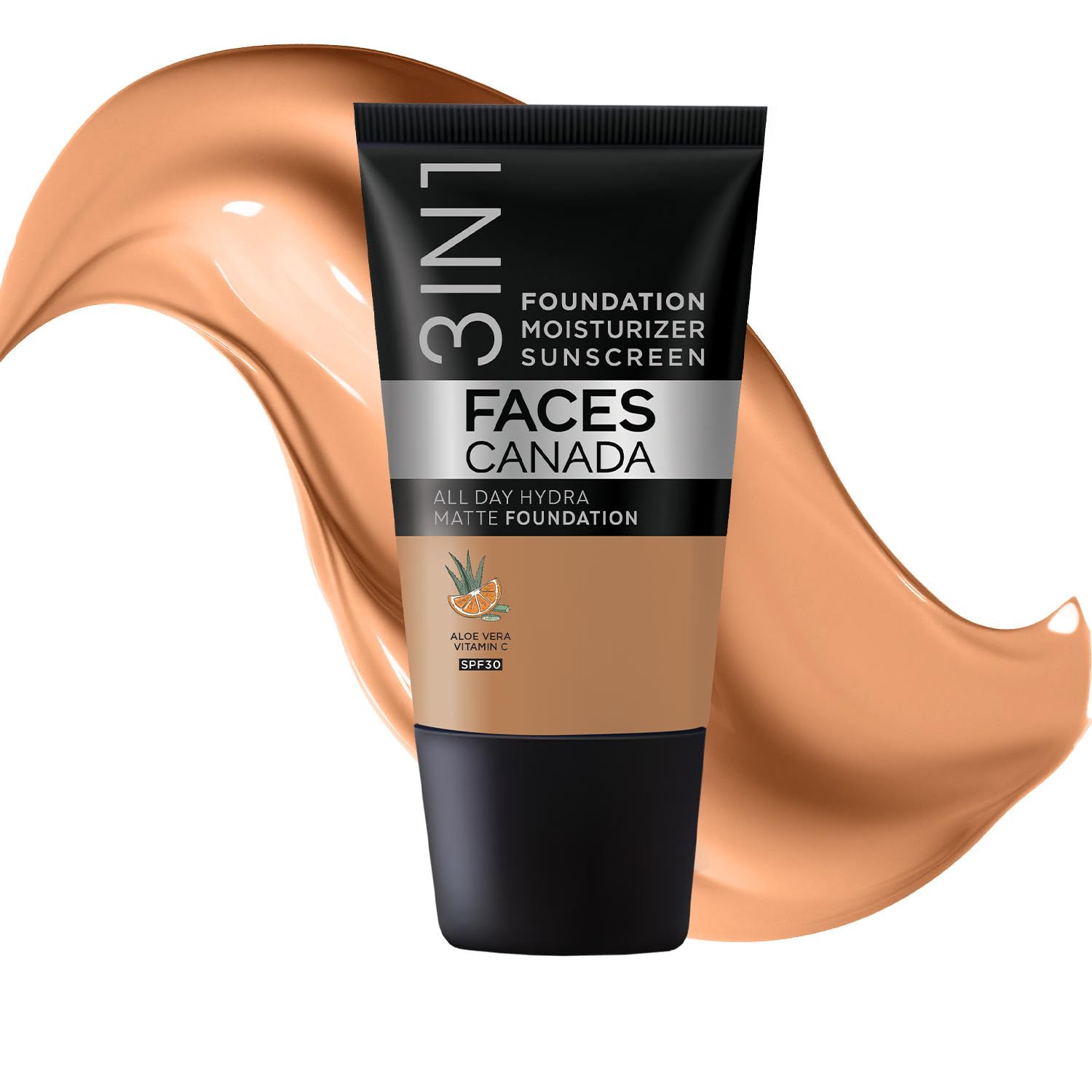 FACES CANADA All Day Hydra Matte Foundation - Mini 3in1 Foundation + Moisturizer + SPF 30 24 HR Aloe Hydration & Vitamin C 10HR Wear Medium to High Buildable Coverage Warm Sand (18 ml)[Amazon-developed Certification] Compact by Design