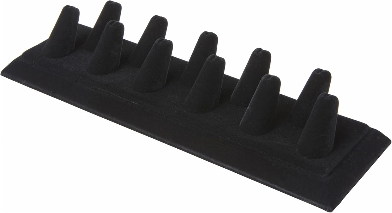Plymor Black Velvet Ring Finger Display, Eleven on Rectangular Base, 11.125" W x 3.375" D x 2.125" H (Pack of 2)