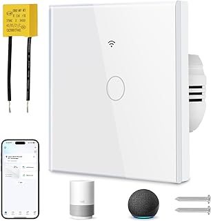 🚨 EXTREME: proAMEDEN Interruptor de luz inteligente WiFi 1/Gang NO NECESITA NEUTRO, panel de vidrio, interruptor táctil WiFi 2,4 GHz,…