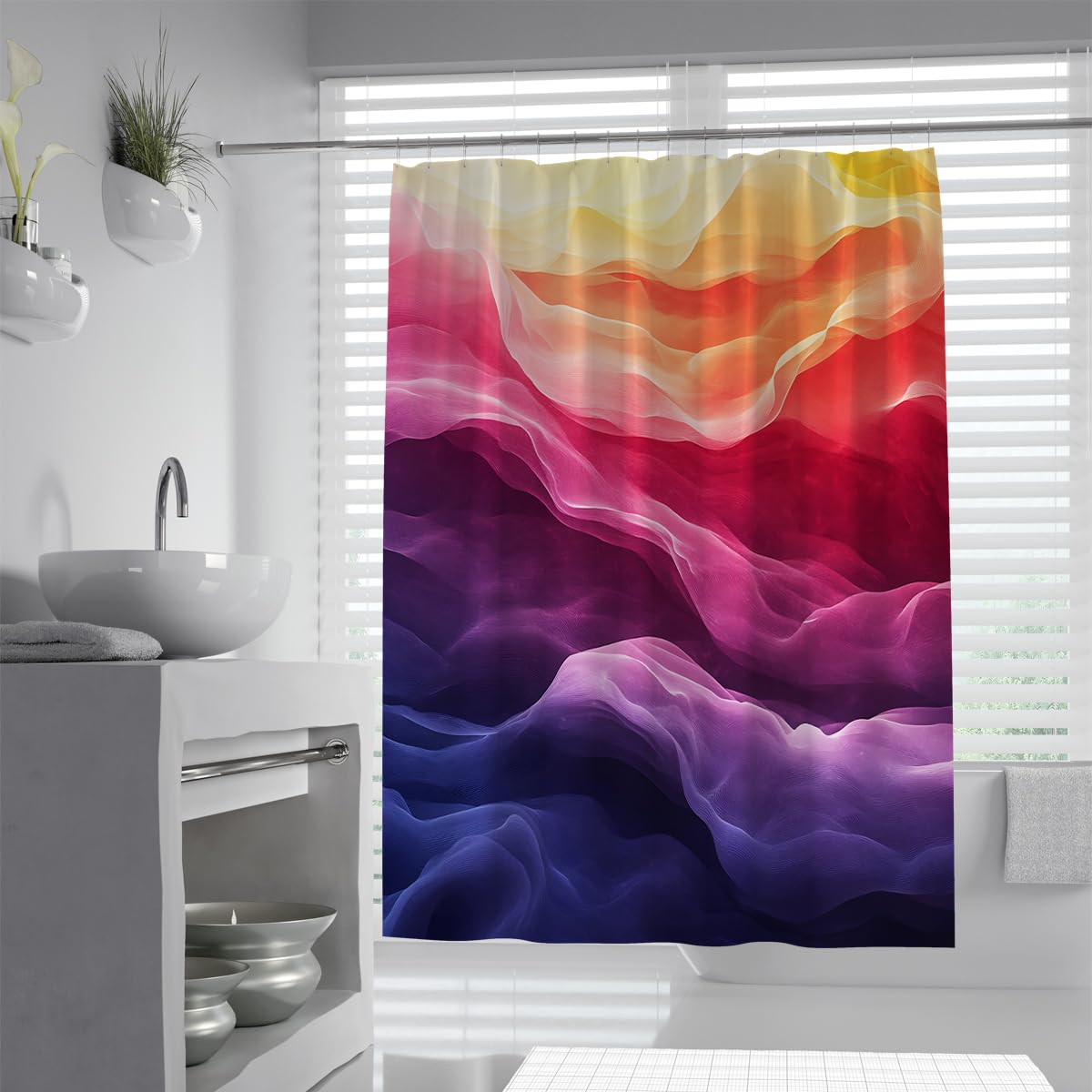 UIRINGART Contemporary Layered Waves Shower Curtain W180xL200cm Nordic Abstract Ribbed Geometric Veins Pattern Anti Mould Easy Clean Home Hotel Bath Screen With Hook