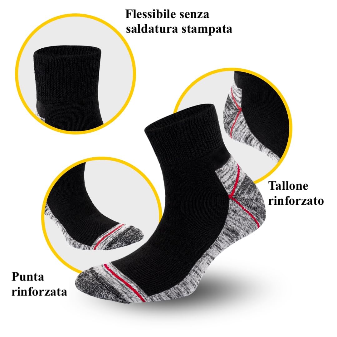 Metrium 6 paia di calzini corti da uomo da lavoro da uomo 39 – 42/43 – 46 calzini da lavoro resistenti e anti-foro. Traspiranti extra forti in spugna.