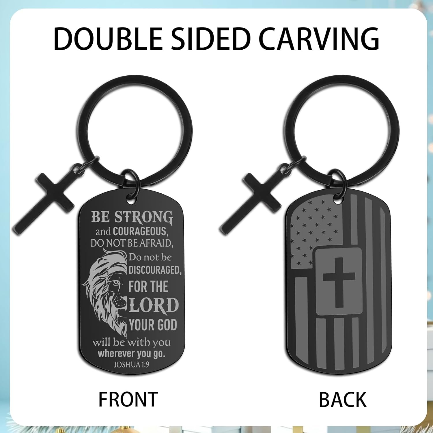 Christian Gifts Cross Keychain for Men - Black Religious Key Chain Stainless Steel Bible Verse Keyring Scripture Accessories for Boys Teens First Communion Religious Inspirational 1:9 Believer Gifts - Image 9