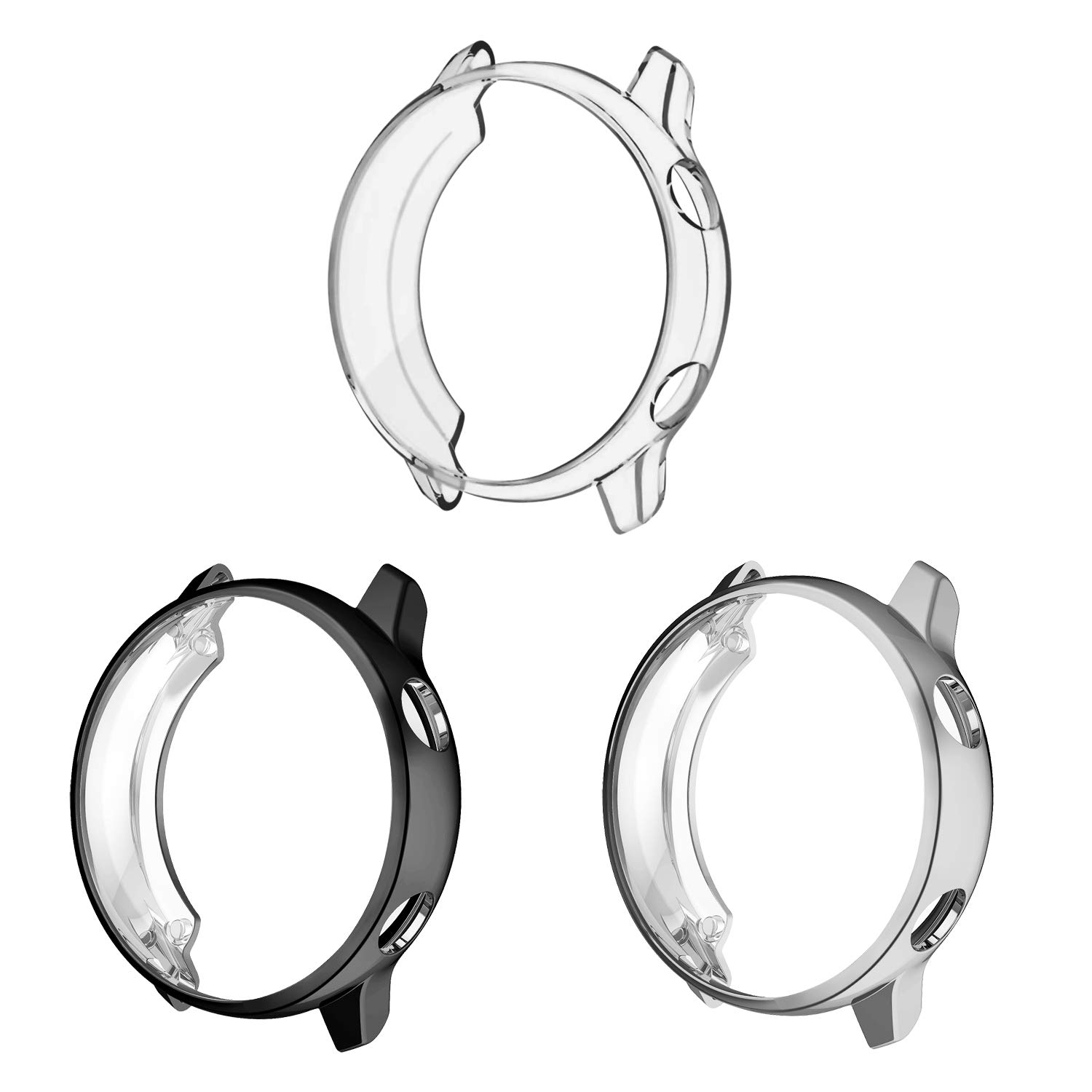 FINTIE3 Pack Case Compatible with Samsung Galaxy Watch Active 40mm (Not Fit for Active 2), Premium Soft TPU Screen Protector All-Around Protective Bumper Shell Cover (Black/Clear/Silver)