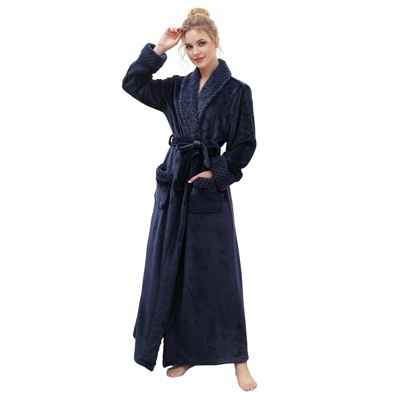 Peignoir de bain long pour femme en polaire douce et pelucheuse