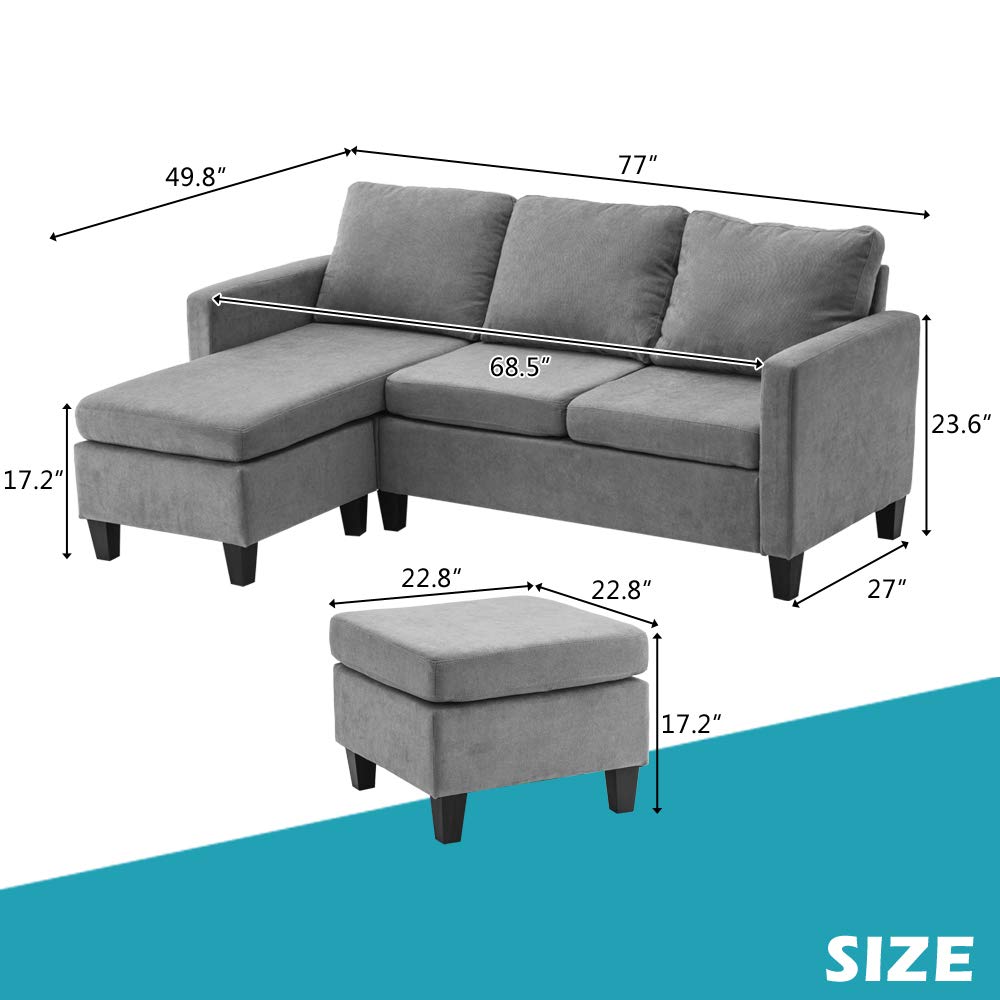 Buy VINGLI Convertible Sectional Sofa Small 3Seater Sectional Couch L
