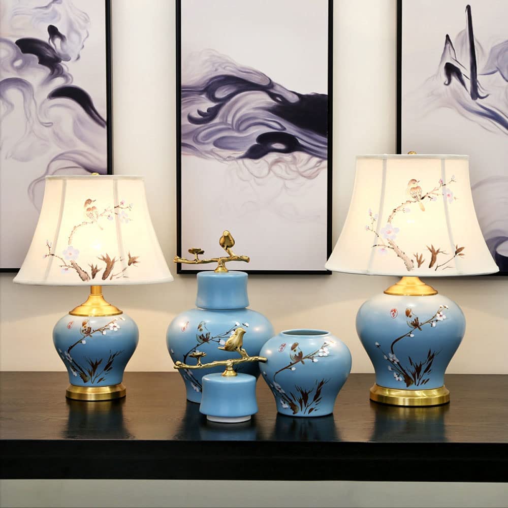 Lampa stołowa ceramiczna w stylu chińskim Klasyczne domowe lampy do sypialni do salonu Sypialnia Gabinet Lampka nocna Duże orientalne malowane ceramiczne lampy biurkowe