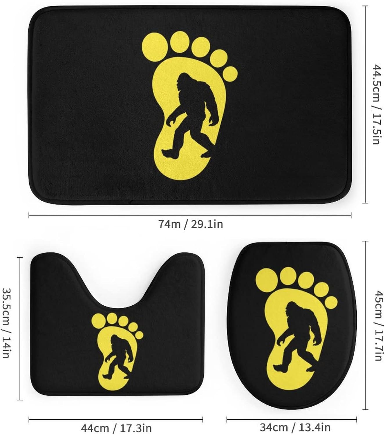 Bigfoot Footprint 4 Piece Bathroom Shower Curtain Sets Include Non-Slip Rug Toilet Lid Cover Bath Mat Shower Curtain Decor