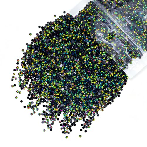 qiipii 10000PCS 2mm Peacok AB Resin Rhinestones for Crafting Dark Green Flatback Jelly Stones Bulk SS6 Black Green AB Diamonds Gems Charms for Nails Face Eyes Makeup Tumblers Bottles DIY Crafts Shoes