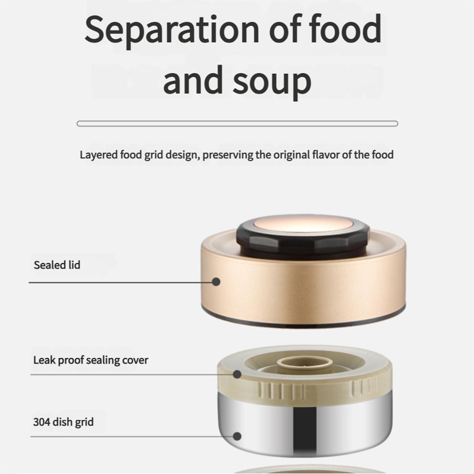 Contenitore isolato impilabile per preparazioni pasti, con base antiscivolo e guarnizione a prova di perdite, contenitore per il pranzo per piatti caldi, impilabile, contenitore termico per