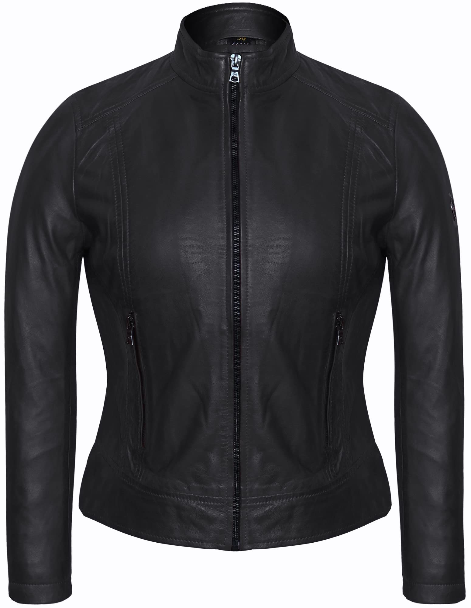 Damen Lederjacke KLARA Bikerjacke mit Stehkragen - Modernen Echtleder Jacke aus Lammnappa Leder Schwarz