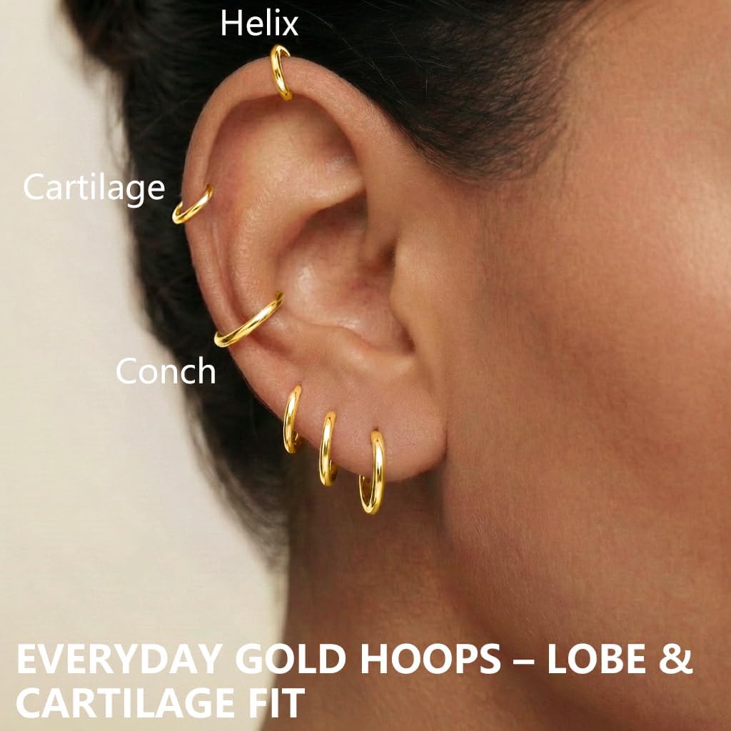 Small Gold Huggie Hoop Earrings Set for Women Men, Hypoallergenic 14K Gold Plated Hoop Earring Cartilage Earrings Stack Sets for Multiple Piercing Jewelry Cute Mini Tiny Lightweight Earrings for Sensitive Ears Everyday - Image 5