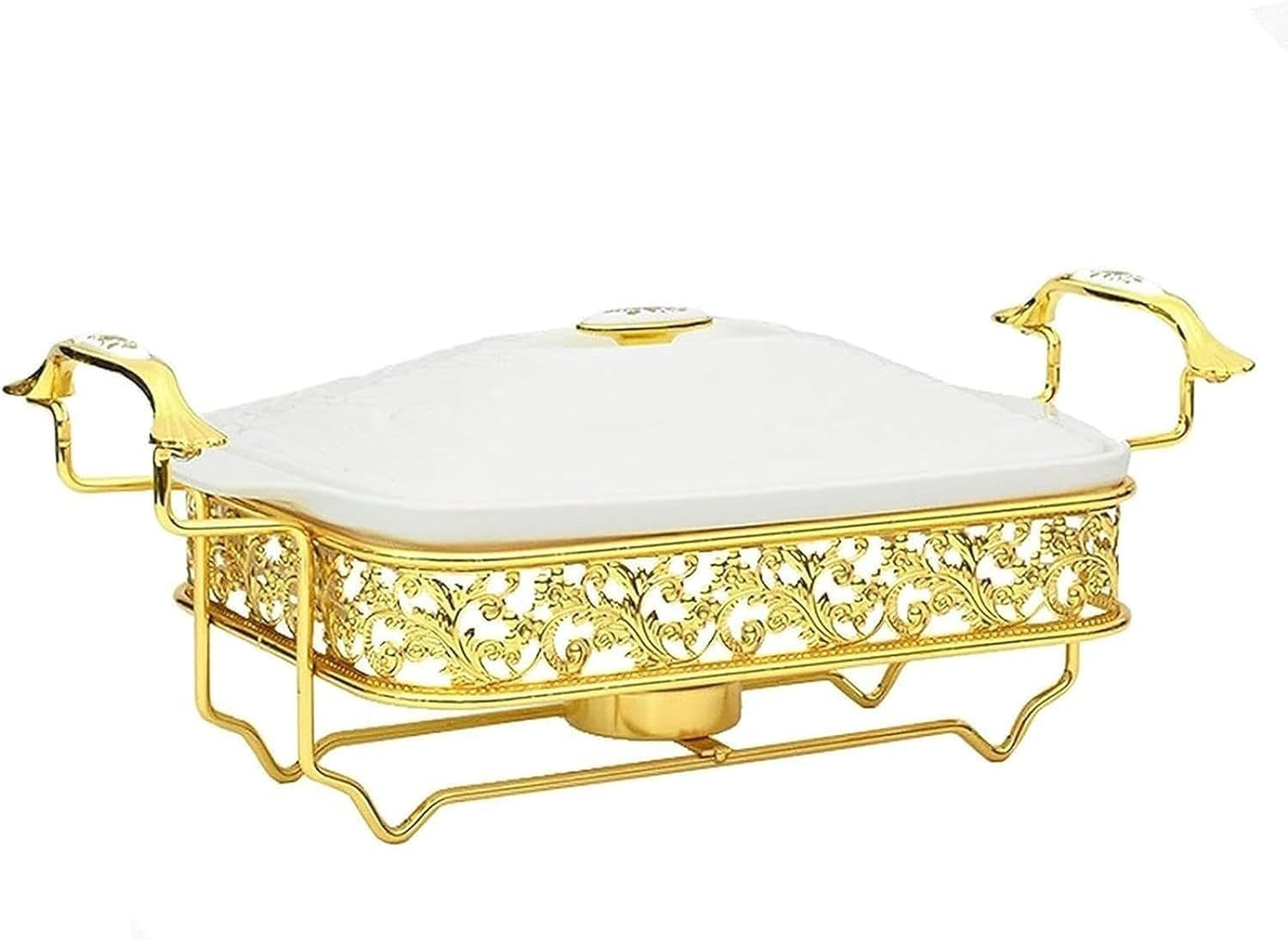 Juego de servidor de buffet de cerámica, calentador rectangular con tapa y soporte de combustible, ideal para fiestas y bodas, perfecto para catering y servir alimentos