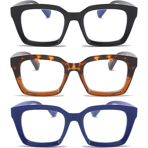 DXYXYO Reading Glasses 2.0 Women Blue Light Blocking Mens Oversized Rectangle Computer Readers 3 Pack Retro Fashion Oprah Style Square