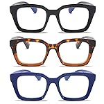 DXYXYO 3 Pack Retro Oversized Reading Glasses Men and Women Fashion Oprah Style Square Blue Light Blocking Computer Reader