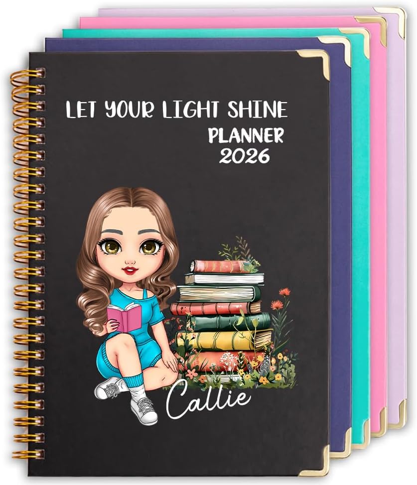 Personalized 2026 Spiral Planner January to December 2026 Academic Planner with Custom Name Cartoon Character A5 Notebook Weekly Planner - Birthday Christmas Gift for Women (January to December 2026)