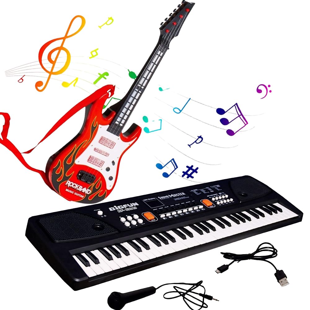 KID KRAZE® Combo 61 Key Piano Keyboard with Recording and Mic with Musical Guitar for Kids Analog Portable Keyboard (Black) (B0D6VDPRH6) Amazon Price History, Amazon Price Tracker