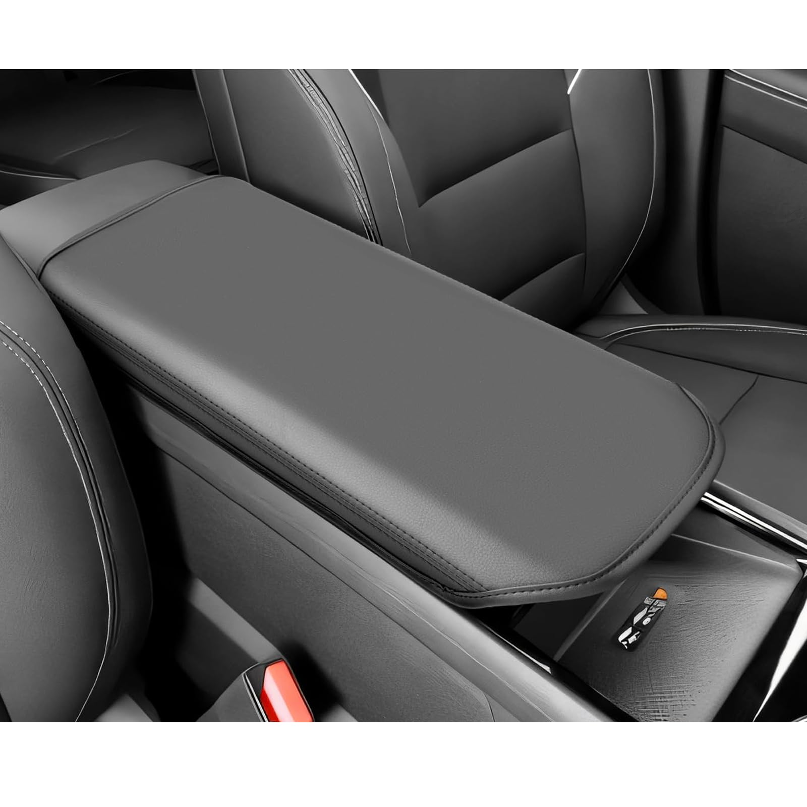 CDEFG for 2024 2025 2026 Chevy Blazer EV Center Console Cover for 2024 2025 2026 Chevrolet Blazer EV LT/RS Accessories Armrest Cover Middle Console Pad Arm Rest Cushion (Black Leather)