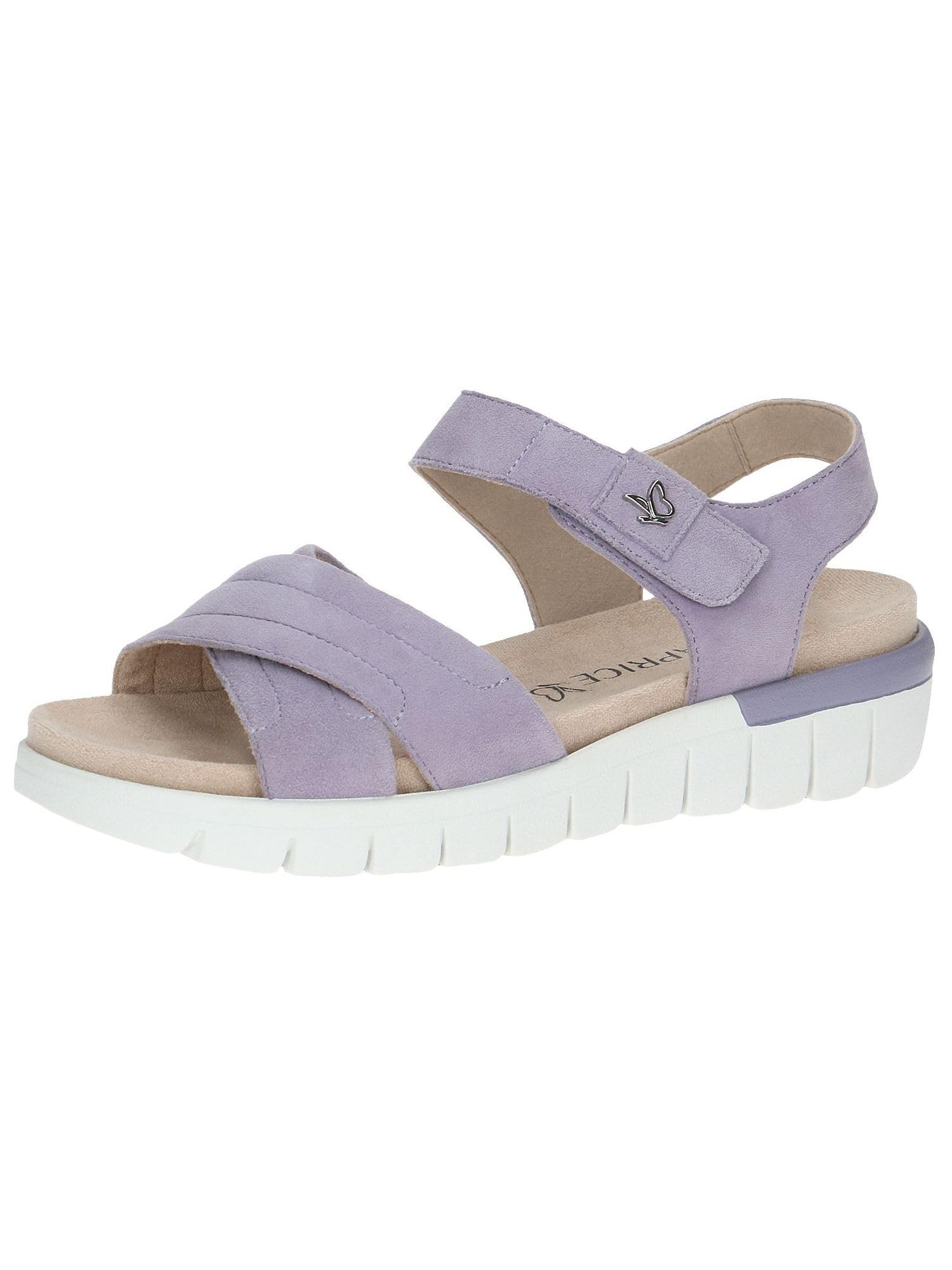CAPRICE Comfort Women Sandals flat Leather with Hook-and-Loop Closure, Purple (Lavender Suede), 7.5 UK