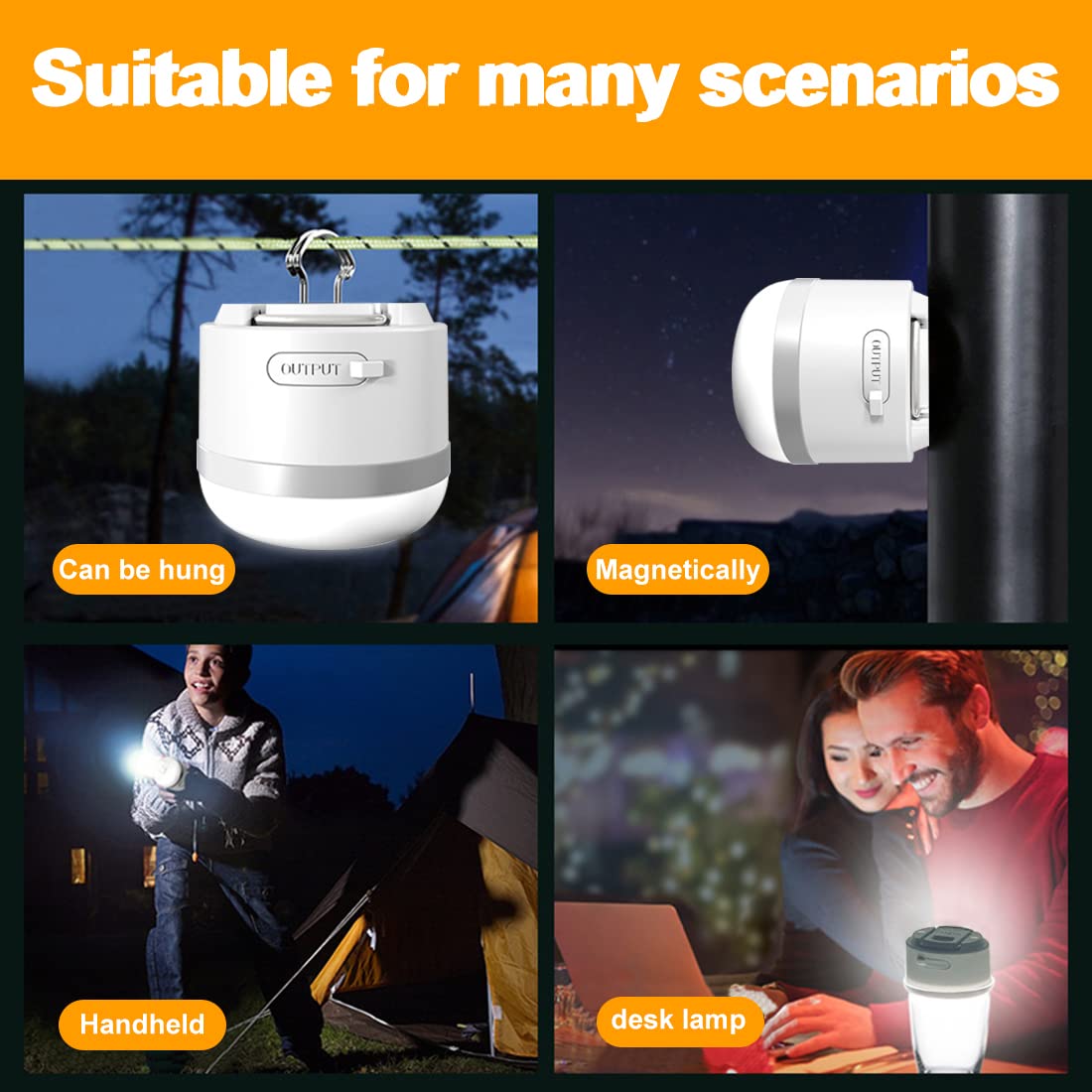 Lixada Lampada da campeggio a LED, IP64, impermeabile, ricaricabile, batteria integrata da 3600 mAh, 3 modalità di luce, torcia per avventura, escursionismo, pesca, SOS, guasti, emergenze