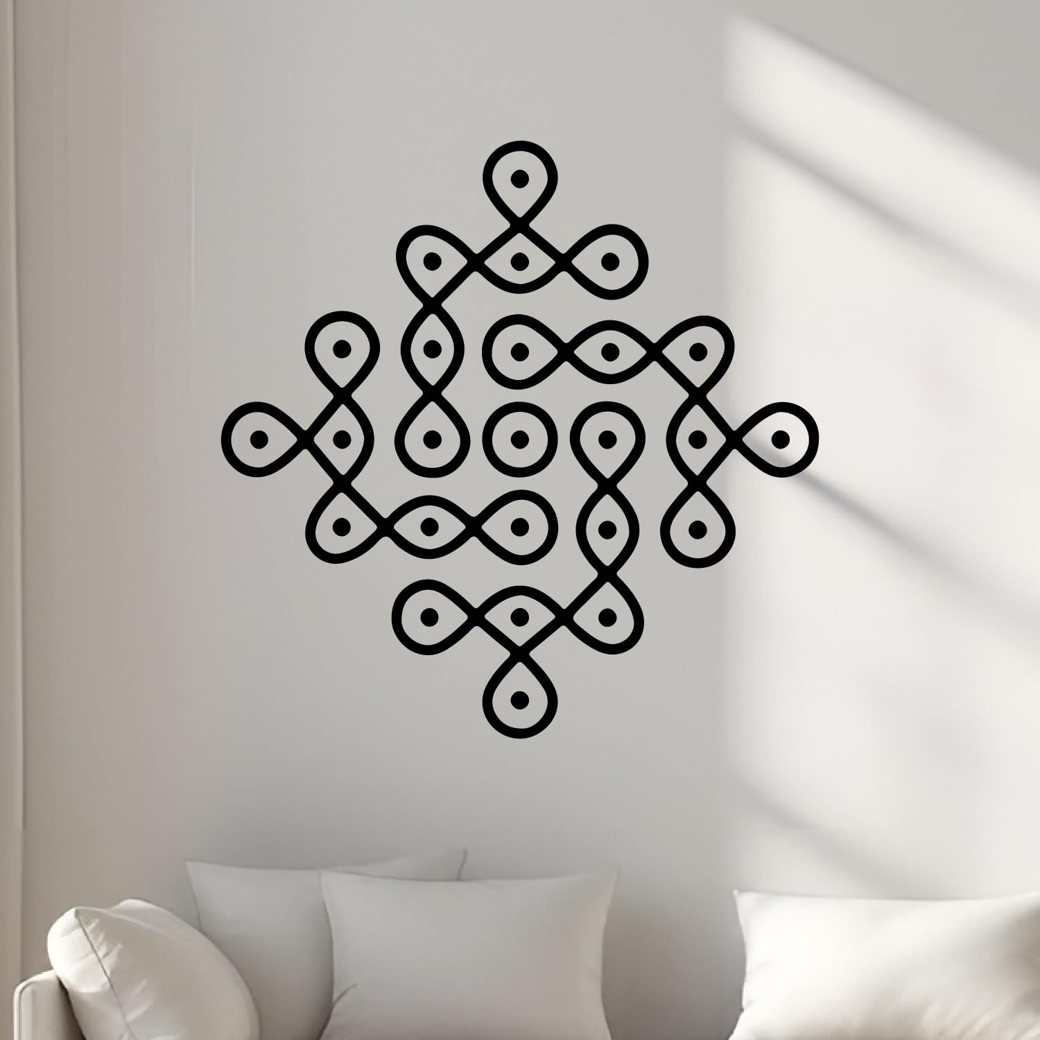 Kolam Wall Sticker for Home Decor | Traditional Rangoli Design 25 x 25 Inch | Easy Peel and Stick Kolam Sticker for Pooja Room Living Room Entrance Festive Decoration (Black)