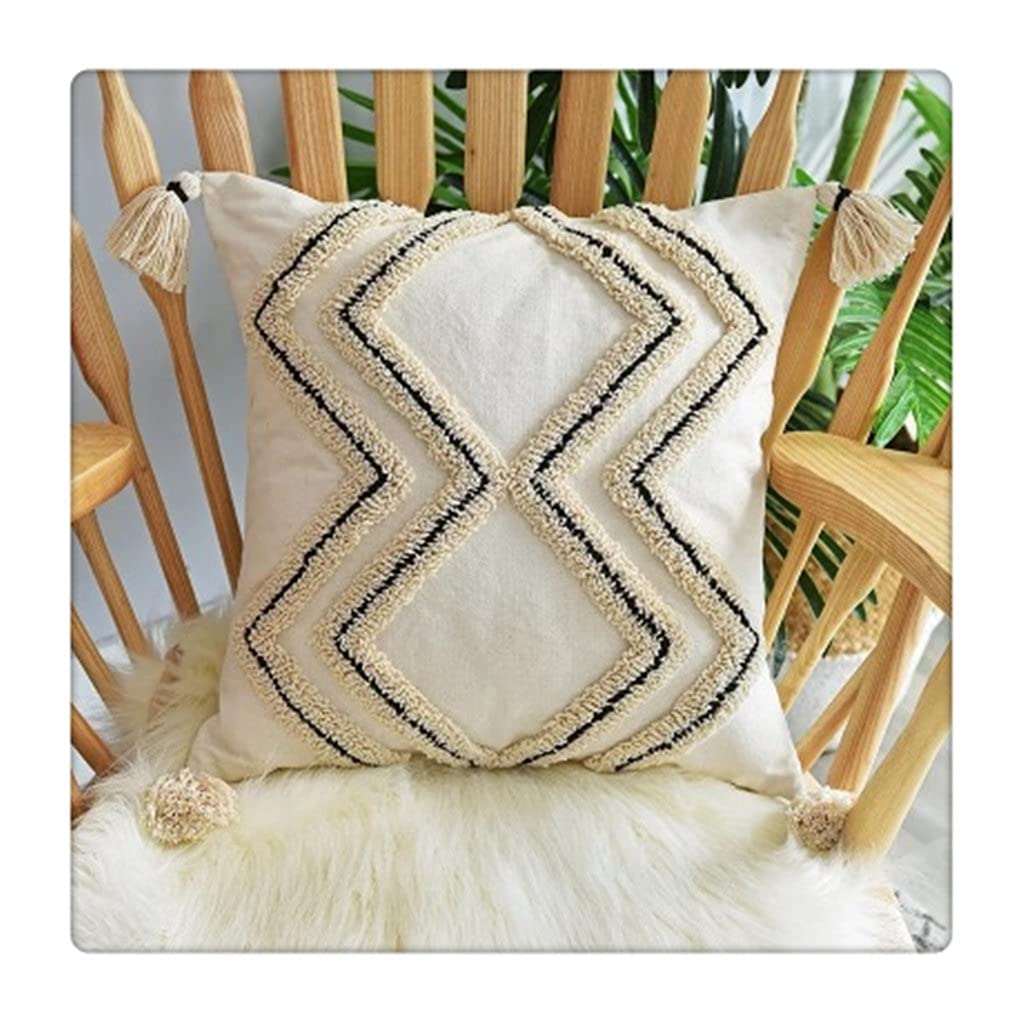 MFJGHU Minimalist Tufted cushion cover 45X45Cm tassel pillowcase handmade home decoration living room bedroom(Style D)