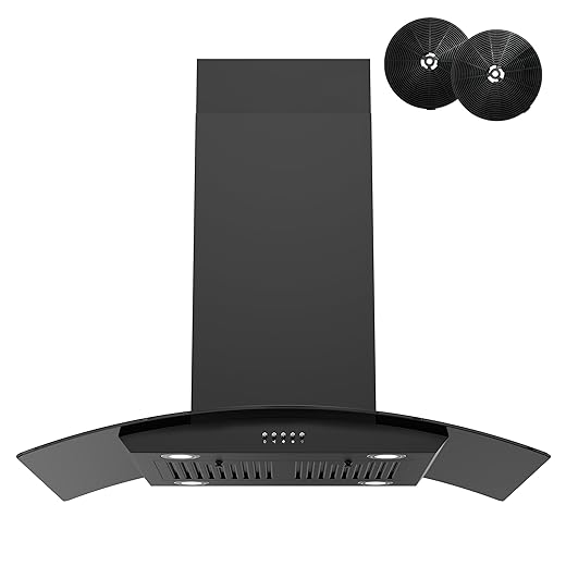 FIREGAS 36 inch Island Range Hood 700 CFM, Ducted/Ductless Convertible Stove Hood3-Speed Fan, LED Lights, Button Control Ceiling Mount Range Hood Vent for Kitchen