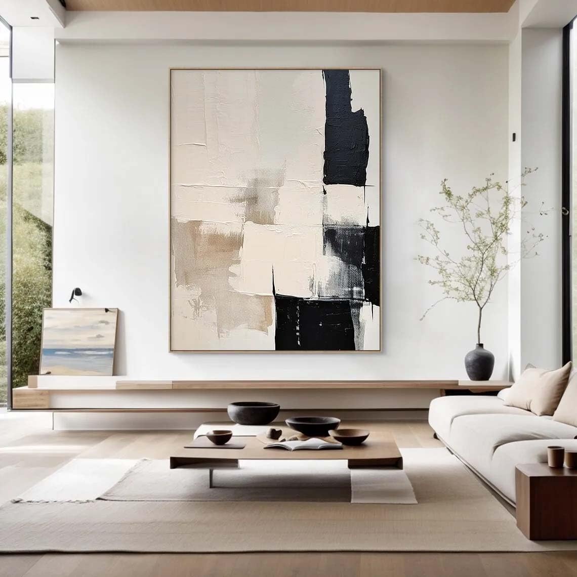 Gran Arte de Pared en Lienzo Arte Abstracto de Lujo en Beige y Negro Pintura Moderna en Lienzo Impresión Póster Imágenes para la Decoración de la Sala de Estar Dormitorio Pasillo 200 x 100 cm (79 x 39
