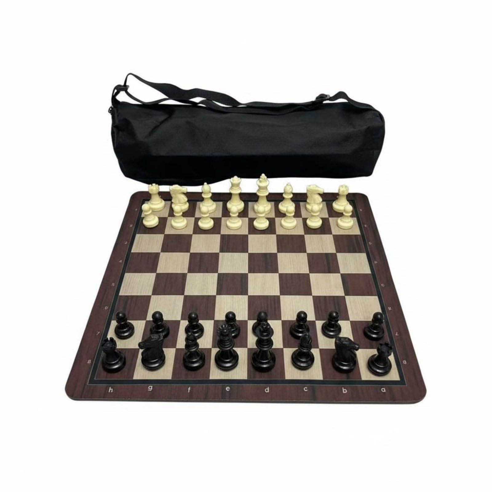 Plastic Chess Set Faux Wood Grain Rubber Mat Chess Board Algebraic Notation for Beginners, Tournaments, School Clubs, Pieces Board Bag-image-12