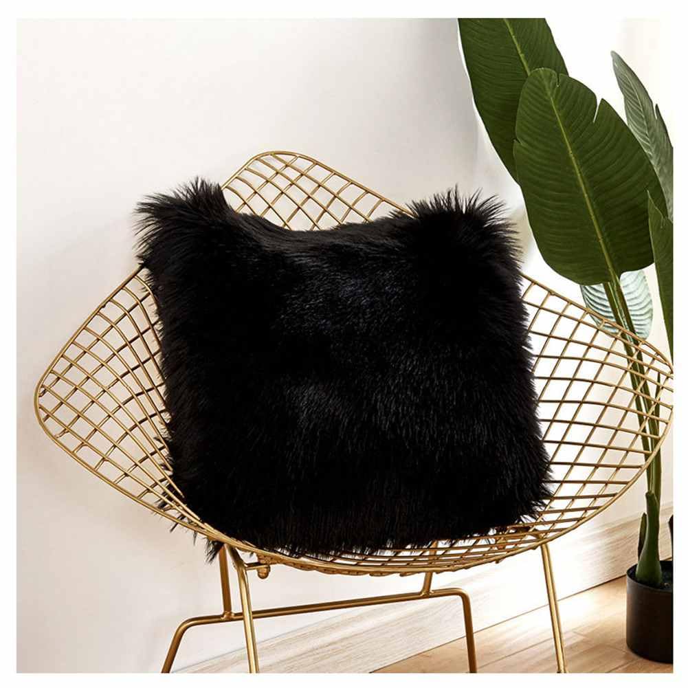 Housse de coussin fausse fourrure poils longs super douce 45x45 cm pour canapé