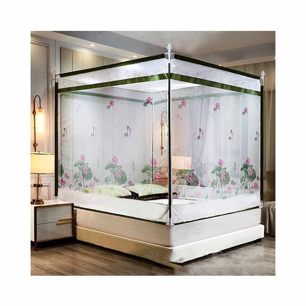 Moustiquaire king size 3 ouvertures pour lit à poteaux installée facilement sans outils