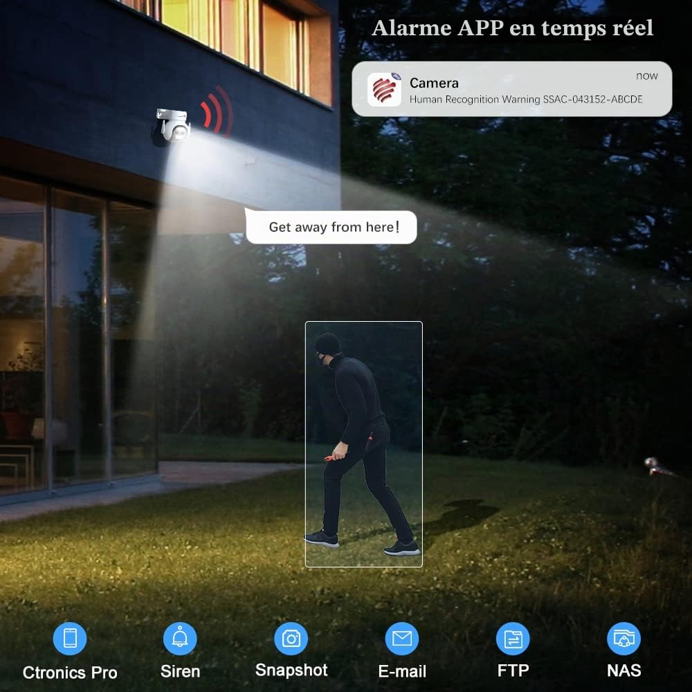 Ctronics 6X Zoom Hybride Caméra Surveillance WiFi Extérieure avec Suivi-Auto-Zoom, PTZ IP Caméra WiFi avec Double Objecti Détection Humaine Vision Nocturne Couleur Audio Bidirectionnel PC (1, Blanc)