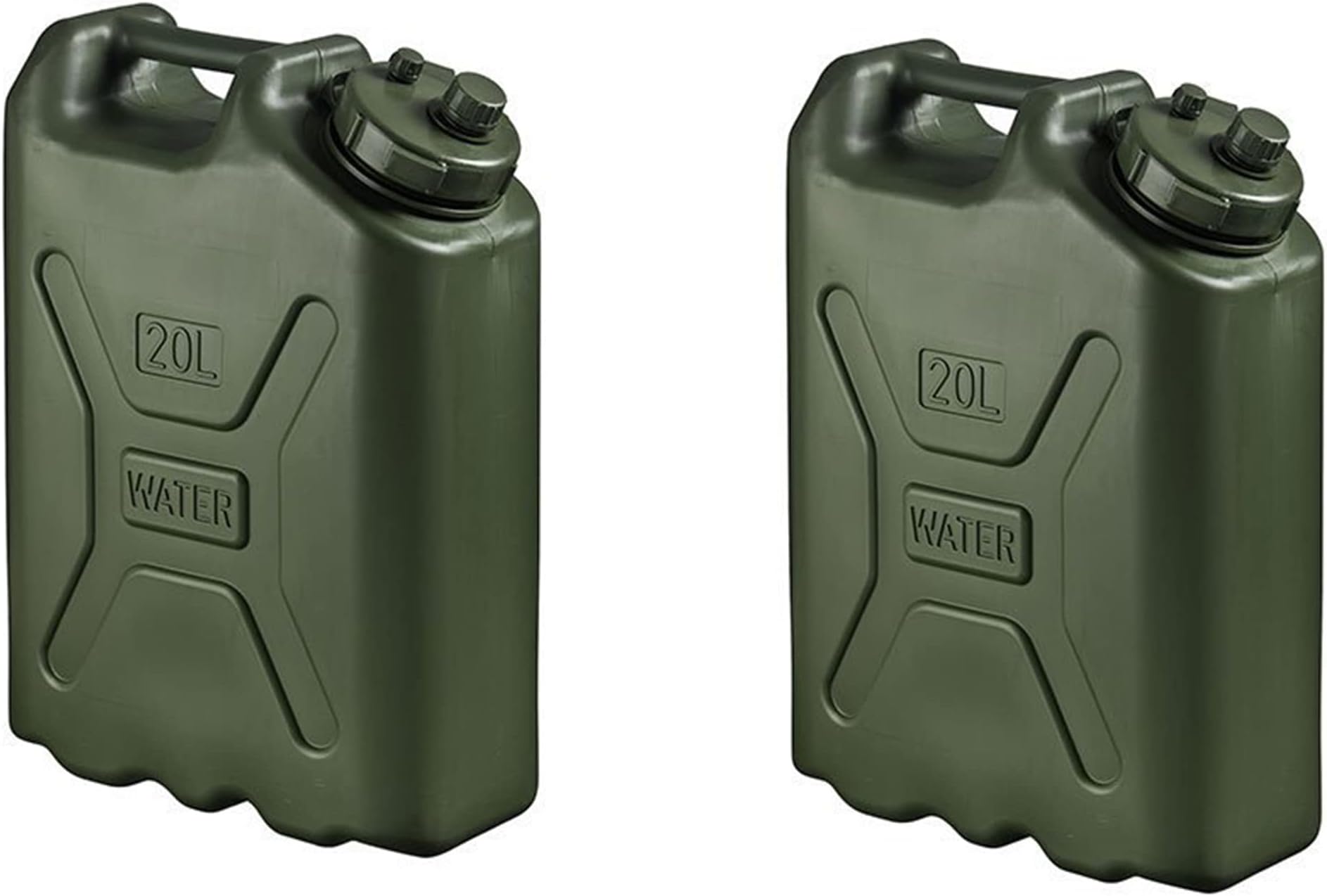 Scepter 2-Pack Portable Military Style Water Container for Camping & Outdoors, 5 Gallon, Green - Heavy-Duty Plastic Beverage and Hydration Dispenser for Outdoor Trip