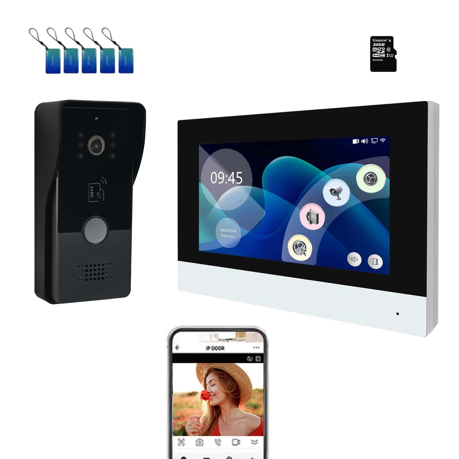 ANJIELO SMART 2 przewodowy system wideodomofonu z kamerą 1080P 7-calowy ekran dotykowy, zestaw wideodomofonu WiFi, wykrywanie ruchu, zdalne odblokowanie 3 w 1, Tuya 32G