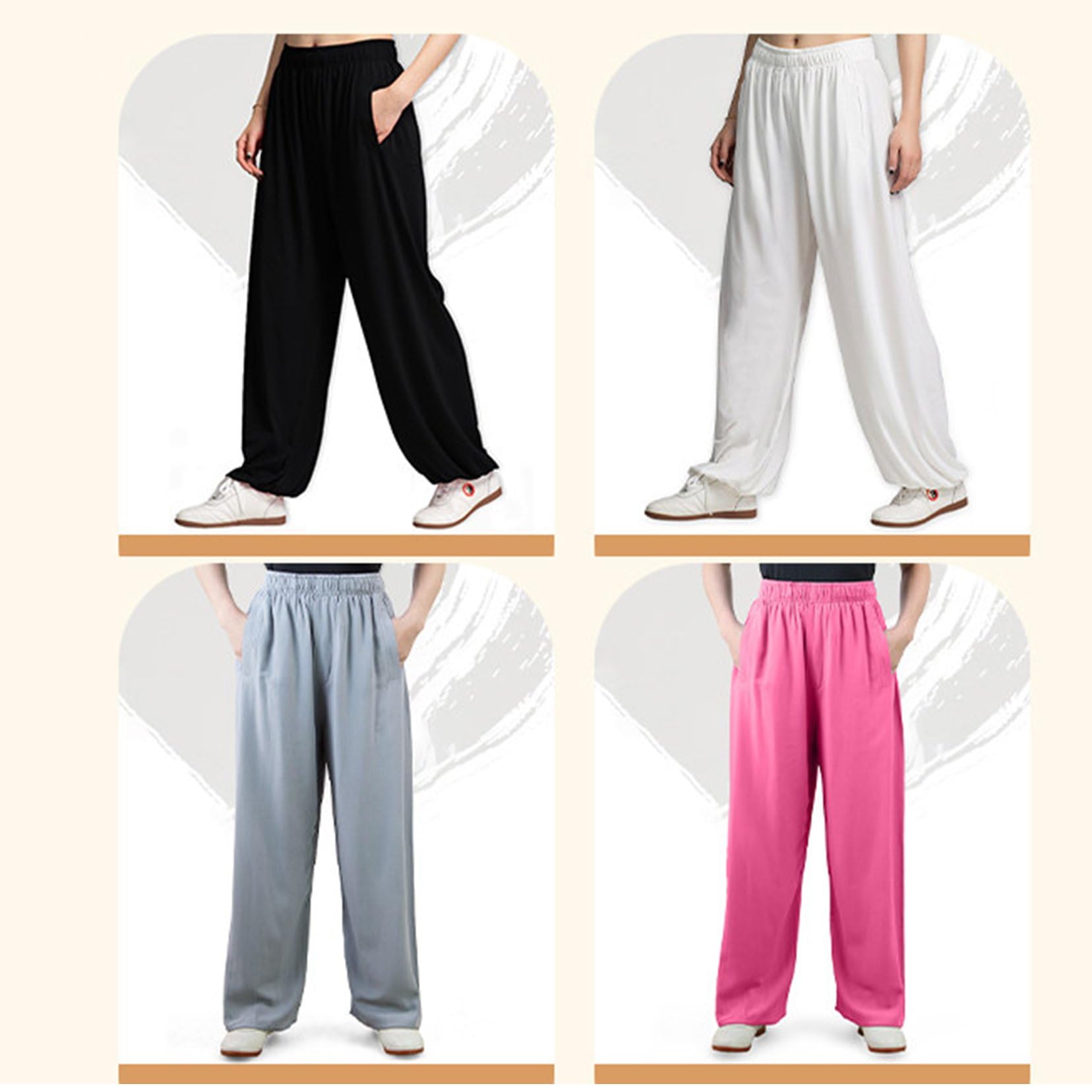Spodnie Tai Chi z bawełny i lnu dla kobiet, luźne spodnie Tai Chi z szerokimi nogawkami, spodnie do praktyki Tai Chi dla mężczyzn