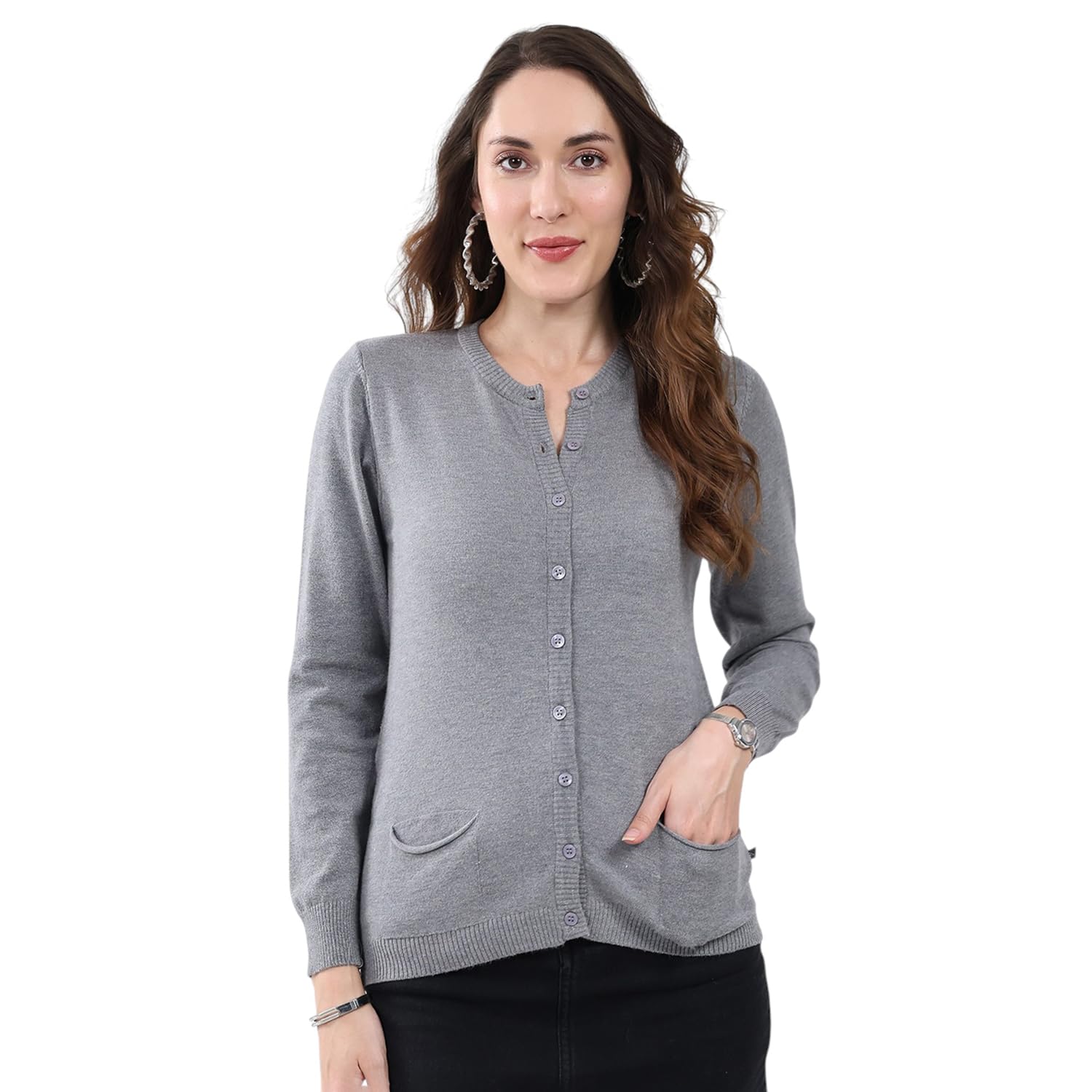monte carlo Women's Regular Fit Winter Cardigan | Solid Round Neck | Full Sleeve Button Closure Stylish Cardigan for Women's-picture-42