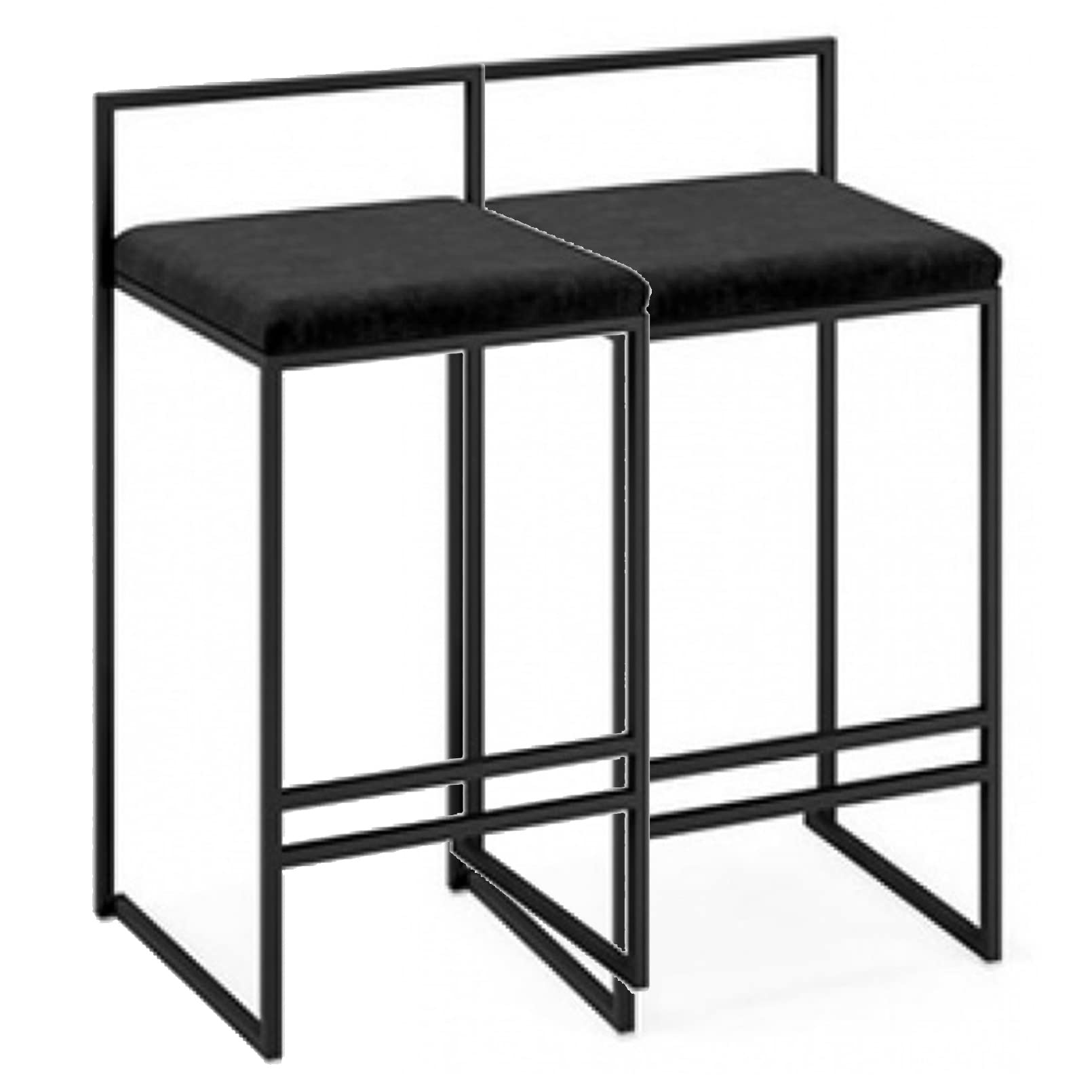 Tabourets de bar en métal lot de 2 avec dossier bas noir pour cuisine et comptoir