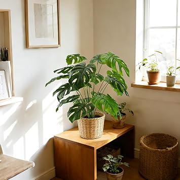 Laelfe Artificial Monstera Plant in Pot (55 cm, 12 Leaves)
