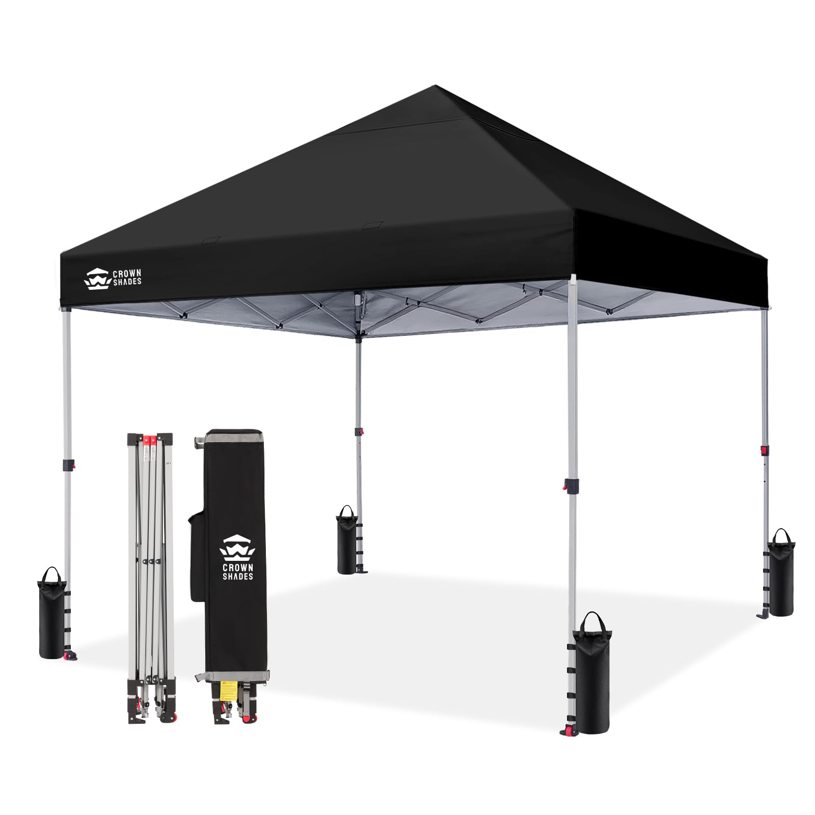 8x8 Pop Up Canopy, Patented Center Lock One Push Instant Popup Outdoor Canopy Tent, Newly Designed Storage Bag, 8 Stakes, 4 Ropes, Silver-Coated Black