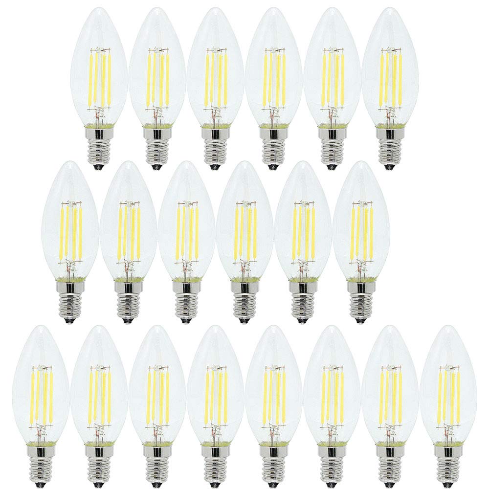 Ruihua - Bombilla de punta E14 LED blanco frío 6500 K 4 W (equivalente a halógeno 40 W), 20 paquetes de bombilla retro de bajo consumo C35 pequeño tornillo Edison 400 lm, no regulable.