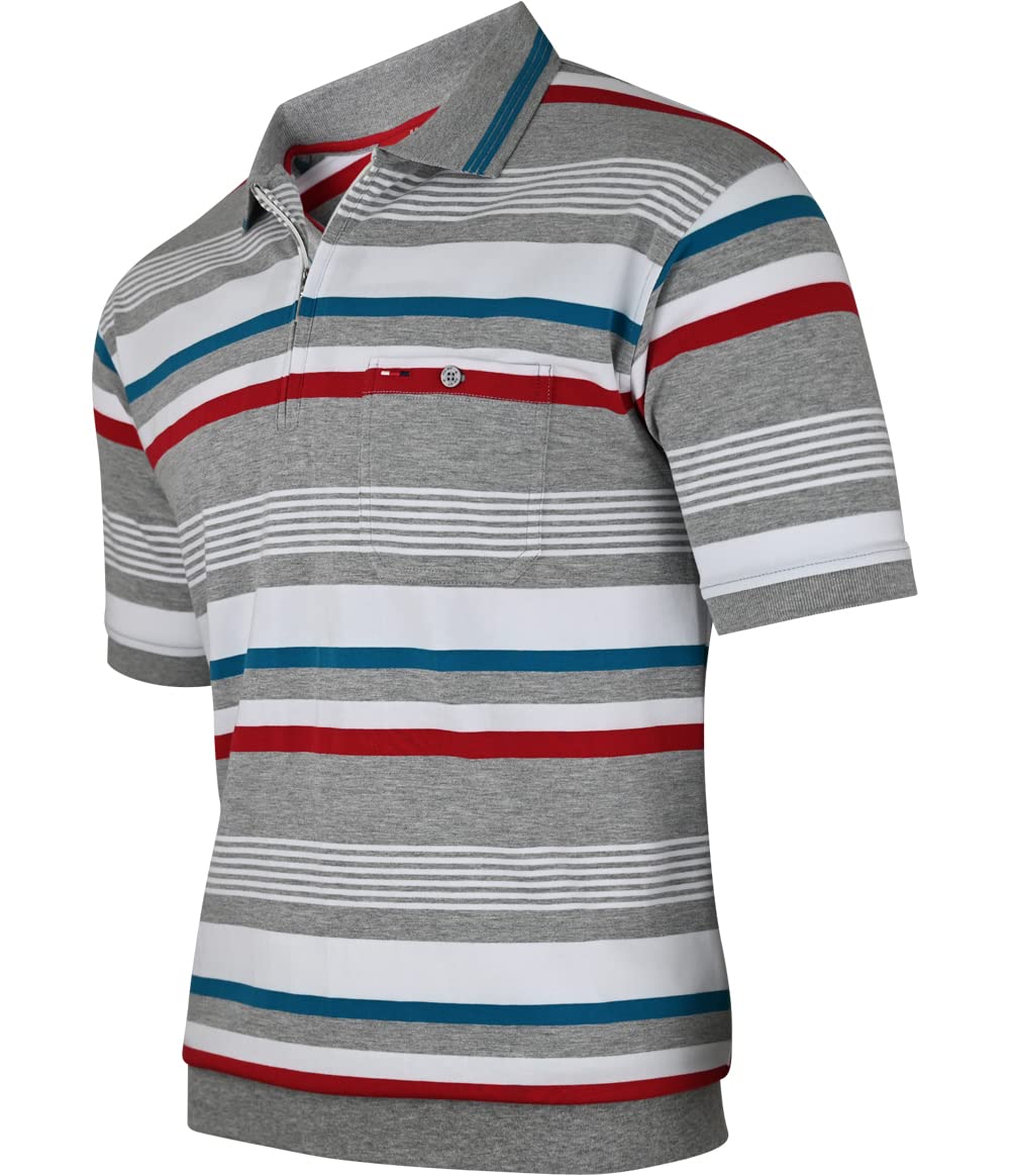 Soltice Men's Short Sleeve Polo Shirts Striped Blouson Shirts with Chest Pocket Cotton Mix Sizes M to 3XL