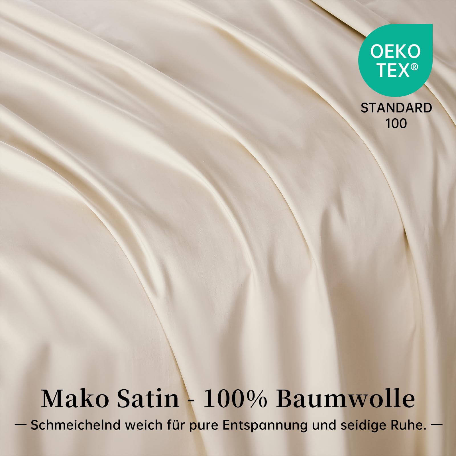 Boqingzhu Satin Bettwäsche 220x240 cm Beige Langstapelige Baumwolle | Kühlend Weich Glatt, ÖkoTex Zertifiziert, Für Allergiker Geeignet,Bettbezug Set mit Kissenbezüge 80x80cm