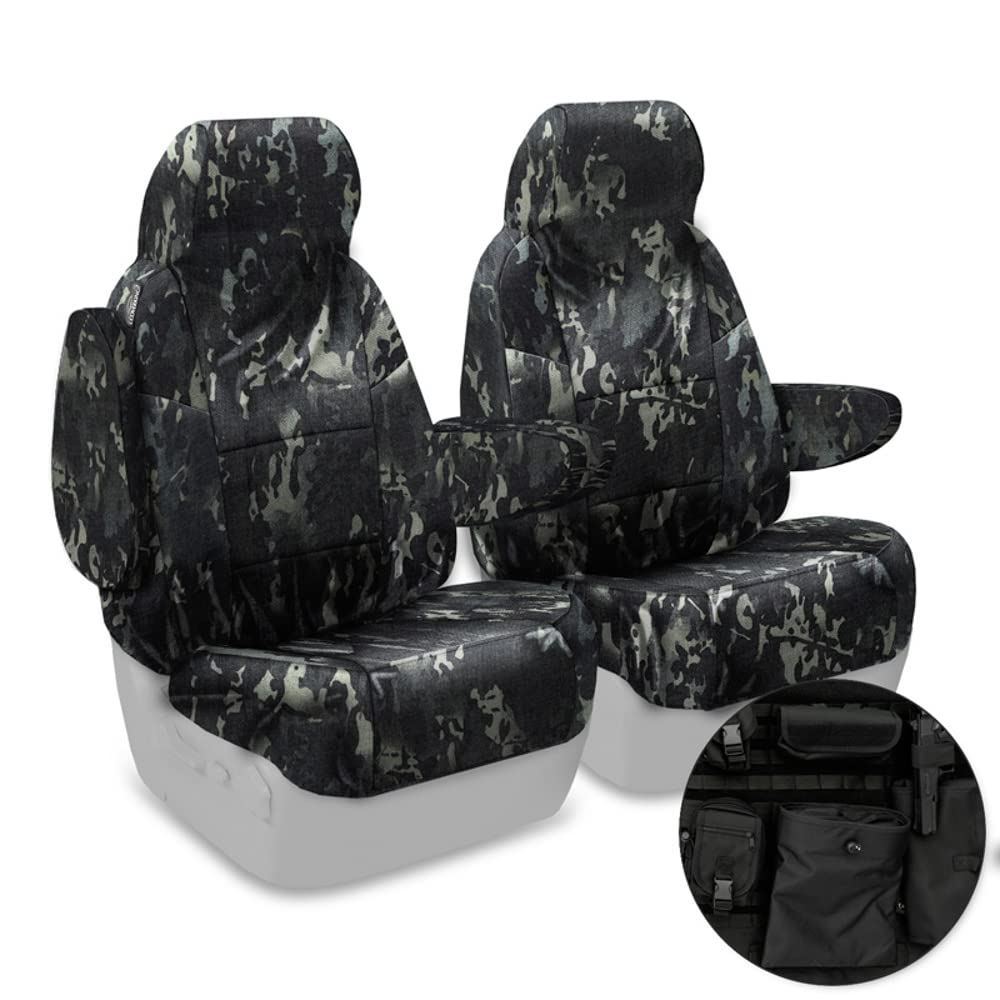 Coverking Custom Fit Seat Cover Designed for Select Ford Models: 1 Row, 2 Backing, 6 Pouches, Tactical Condura Ballistic Fabric, Multicam Black