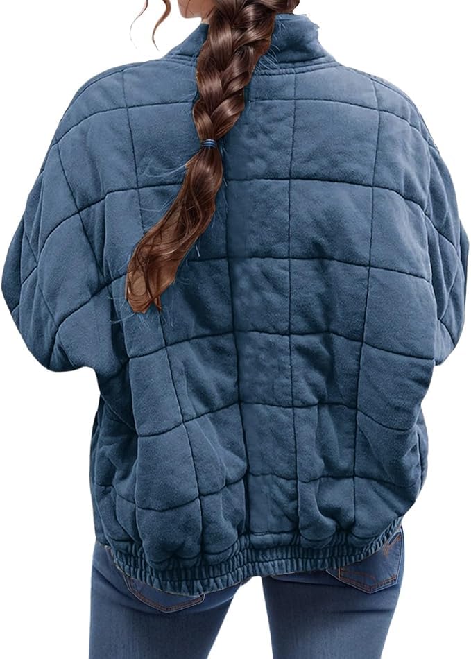 Women'S Quilted Puffer Jacket Stand Oversized Lightweight Zipper Coats With Pockets4