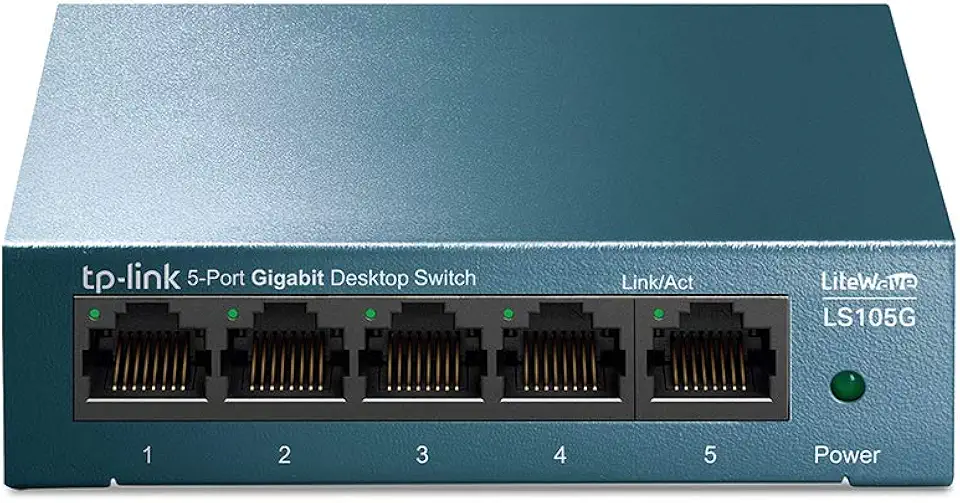 TP-Link LS105G - Switch Ethernet de 5 portas (10/100/1000Mbps), Switch Gigabit, Switch WiFi, Caixa de metal, Ultraleve, Dissipação de calor, QoS, Economia de energia, Silencioso, Não gerenciado, Azul