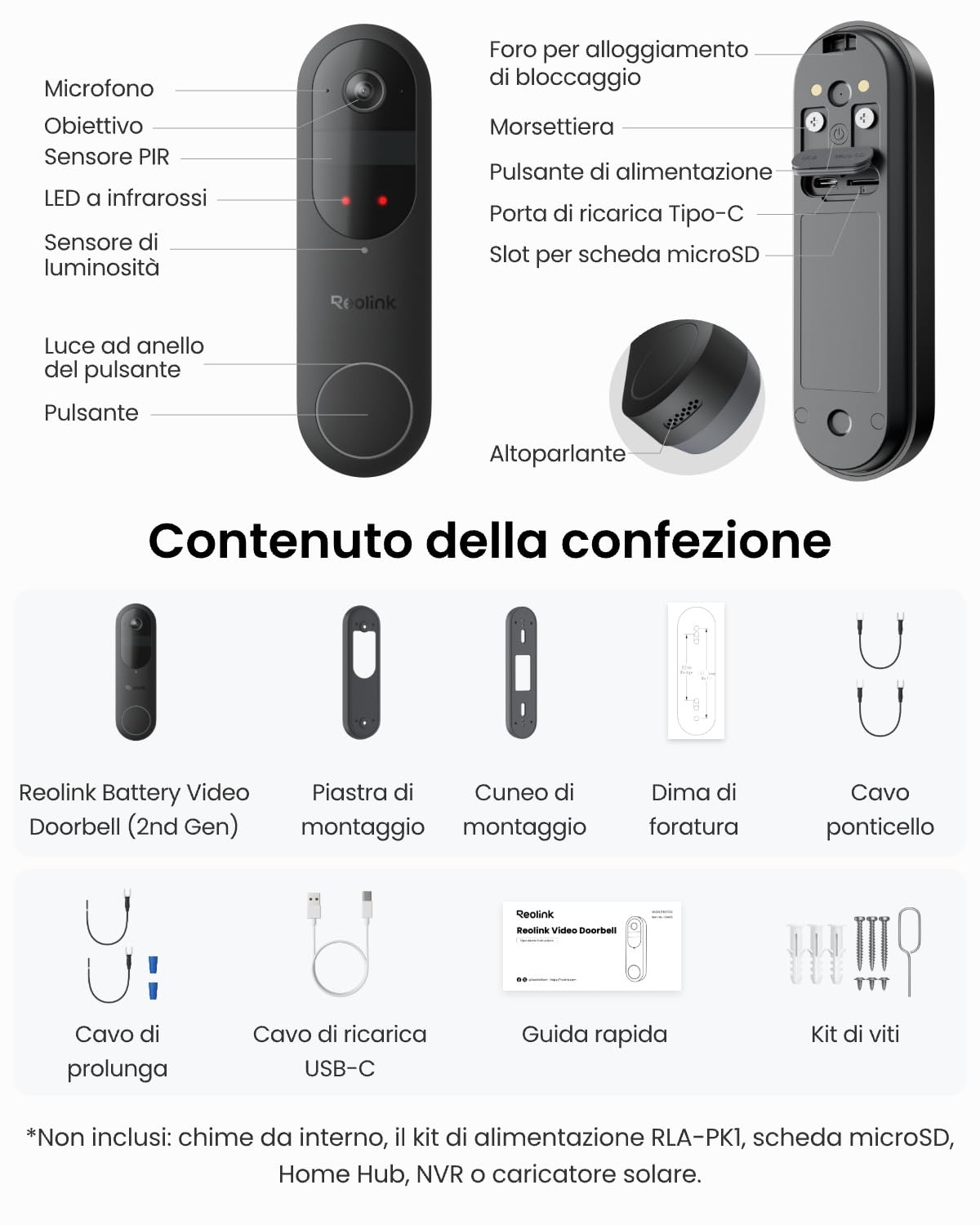 Reolink 2K 4MP Videocitofono Senza Fili, Battery Video Doorbell(2nd Gen) | Doppia Alimentazione (Batteria e Cablata), Vista 150°×150°, Wi-Fi Dual Band, Rilevamento Intelligente, Audio Bidirezionale