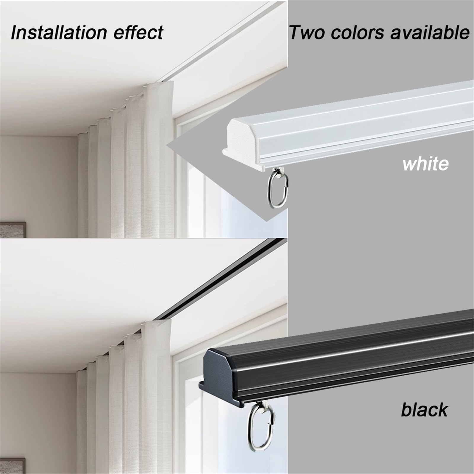 Versteckte Deckenvorhangschiene, Aluminium-Vorhangschiene Eingelassen, Hochleistungs-Vorhangstange Mit Glatten Rollen, 100–600 Cm, Schwarz(White,240cm/7.9ft(2 * 120cm))
