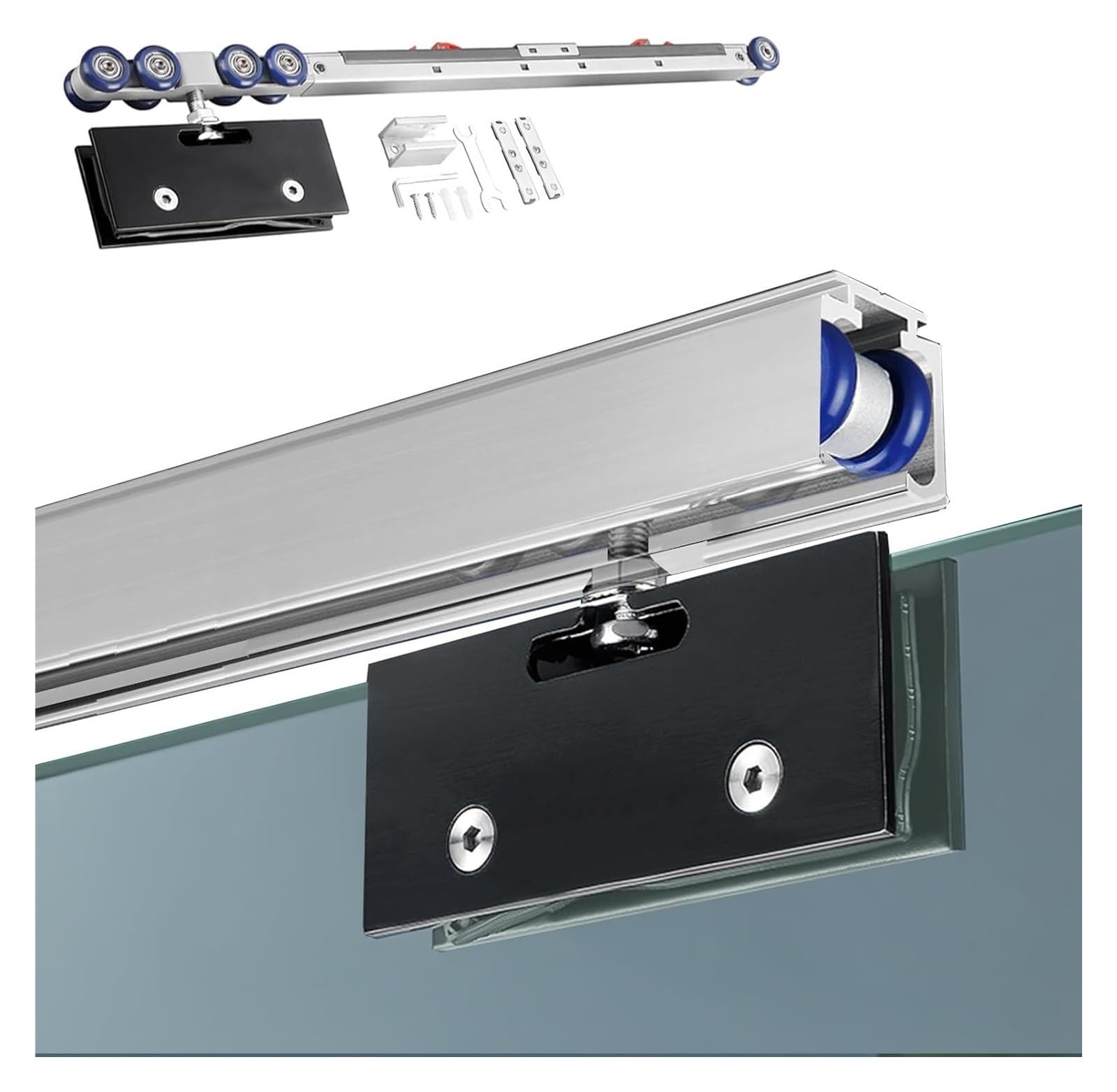 YDHSIKK Glass Sliding Door Track, Sliding Glass Door Track Kit For 8-12mm Thick Doors Multicolor 1.0m-6.0m(Silver-white,1.7m/5.6ft)