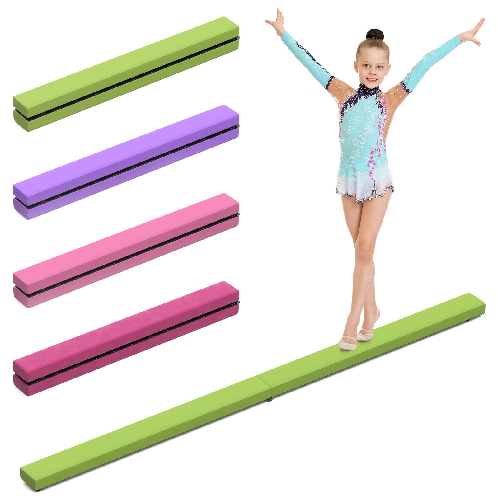 Leather Balance Beam, Purple Gymnastics bar 2.1m/220 lbs Faux Suede, Folding Gymnastics Equipment for Birthday Gym Home Training Exercise Sports