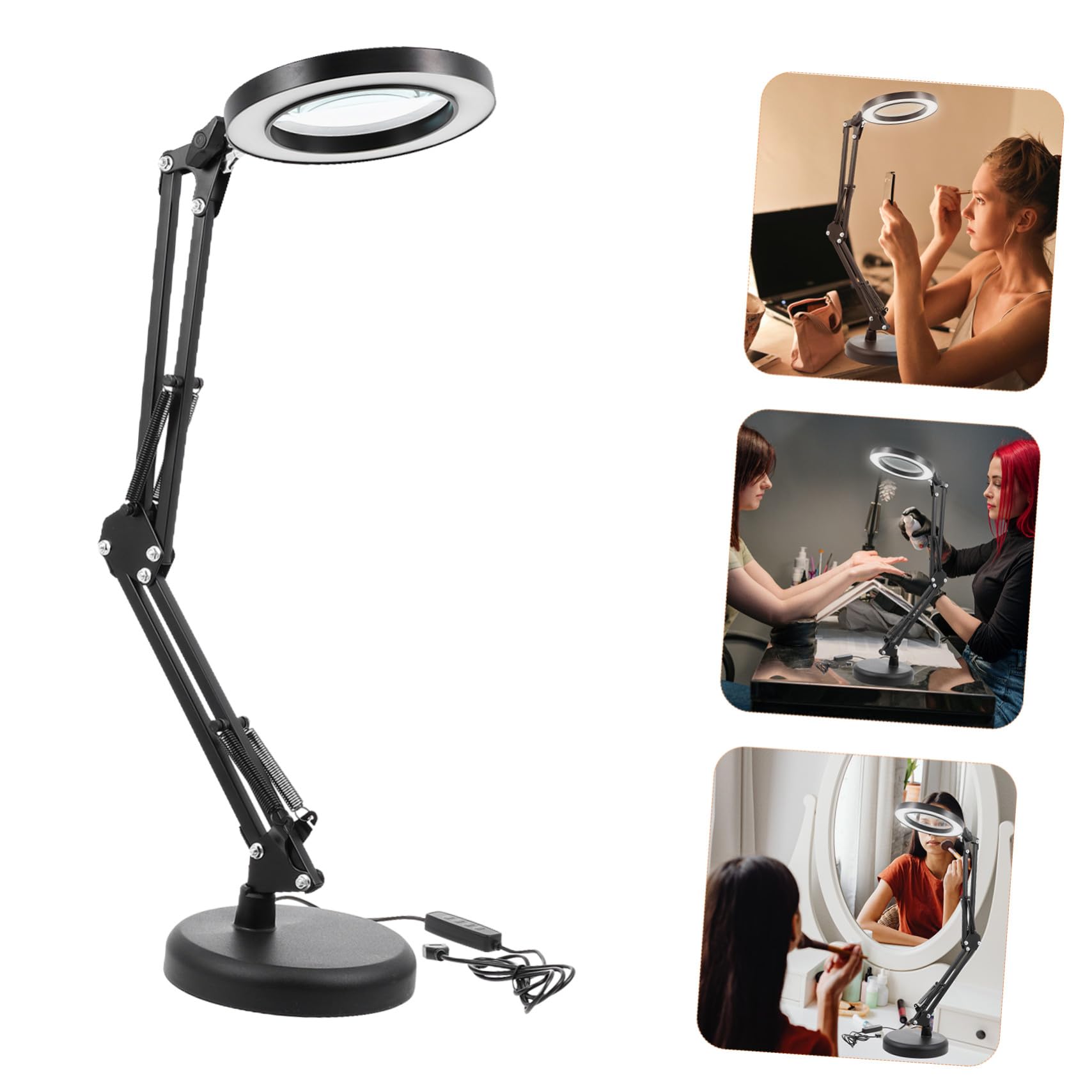 Ipetboom Lámpara de Escritorio LED Lupa y Carga Usb, Luz Regulable Negra de Hierro y Abs para Trabajo de Maquillaje, Lectura y Estudio